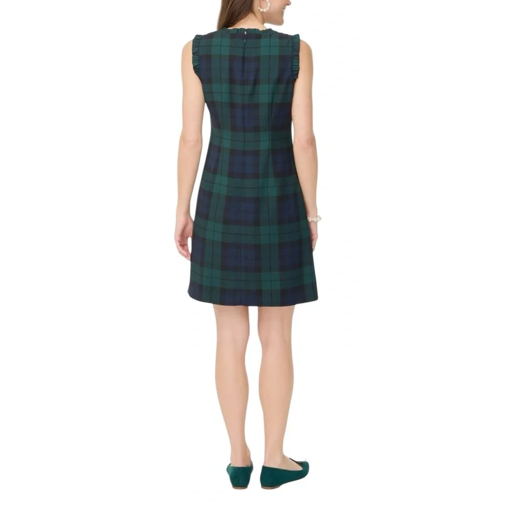 J Crew Plaid Sleeveless Dress Tartan Pattern Green and Blue Ruffle Neck 14 - Picture 3 of 3
